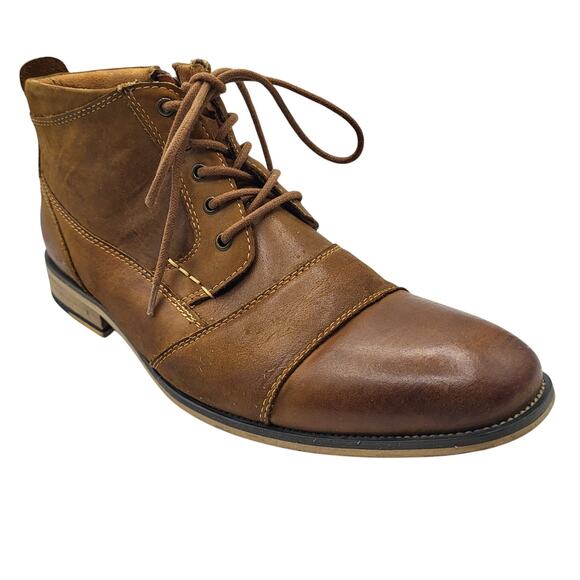 Steve Madden Jabbar Cap Toe Burnished Leather Wood Stack Heel Boot Men's Sz 10.5 - Picture 1 of 10